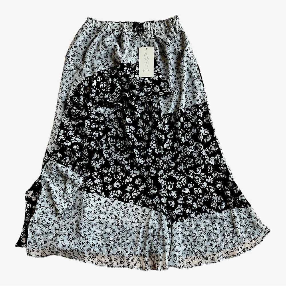 NWT Joie Women’s Ruffled Floral Black White Midi Skirt size Petite Small
